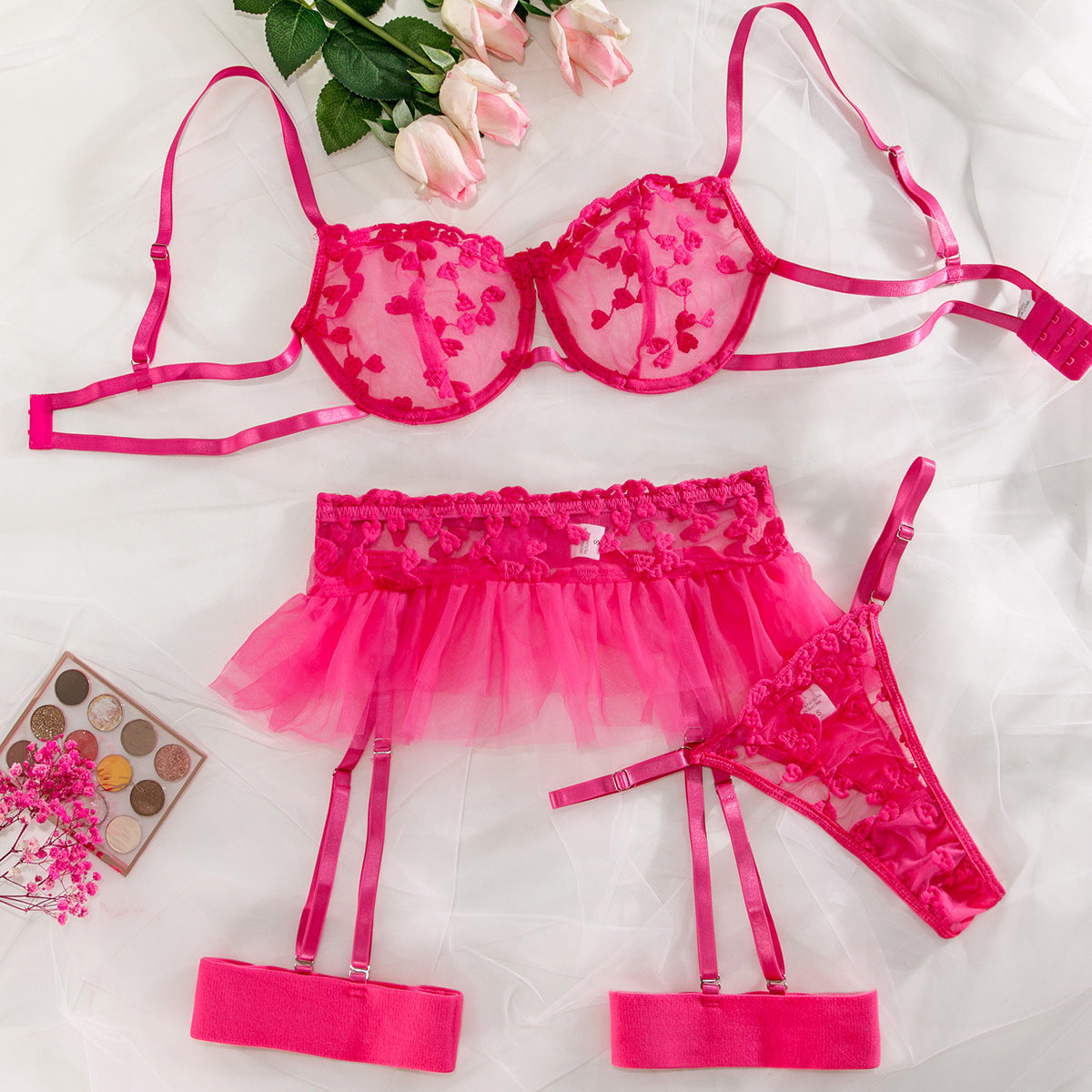 Pink Lady Lingerie Set with  Garter Belt